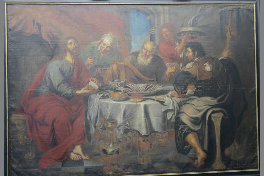 1 Olieverf op doek met Emmausgangers voor restauratie